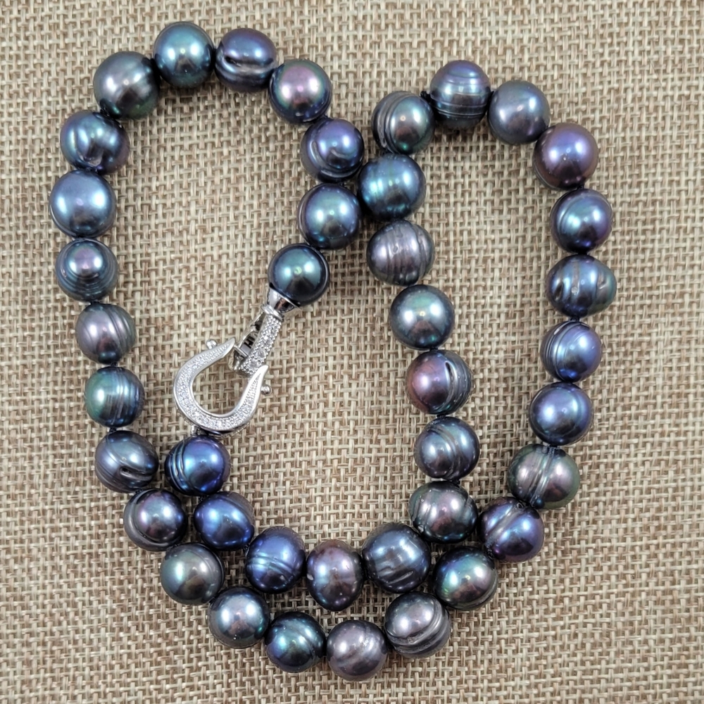 REAL 17" Black Pearl Necklace - Picture 4 of 8